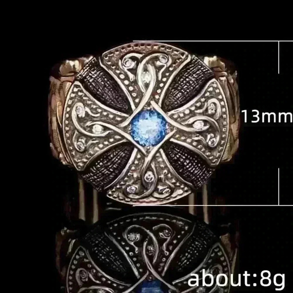 - 💥 Unisex Black Enamel Signet Ring Rose Gold Blue Fashion Ring, GPMB1486-7 - Picture 8 of 8